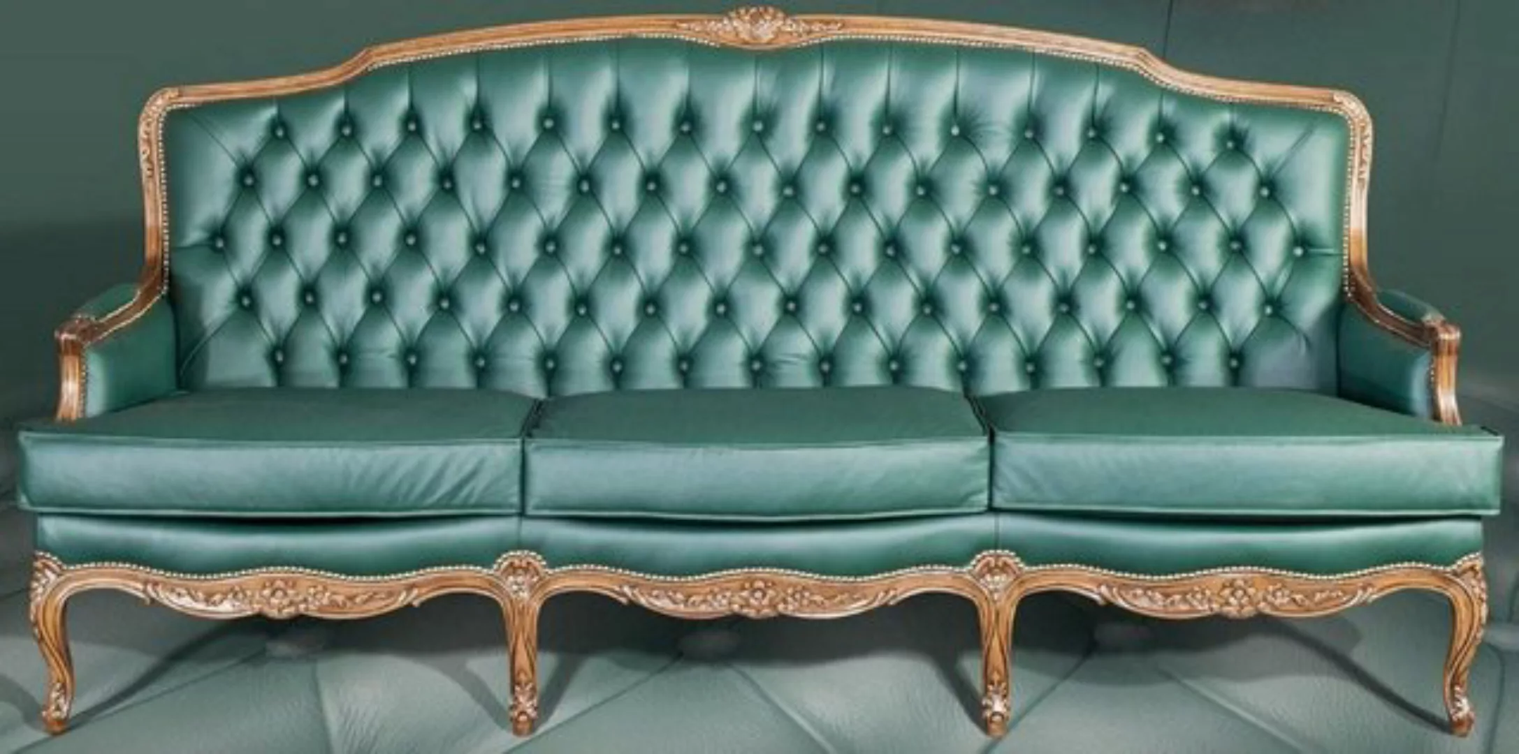 Casa Padrino Sofa Luxus Barock Leder Sofa Grün / Braun - Elegantes Wohnzimm günstig online kaufen