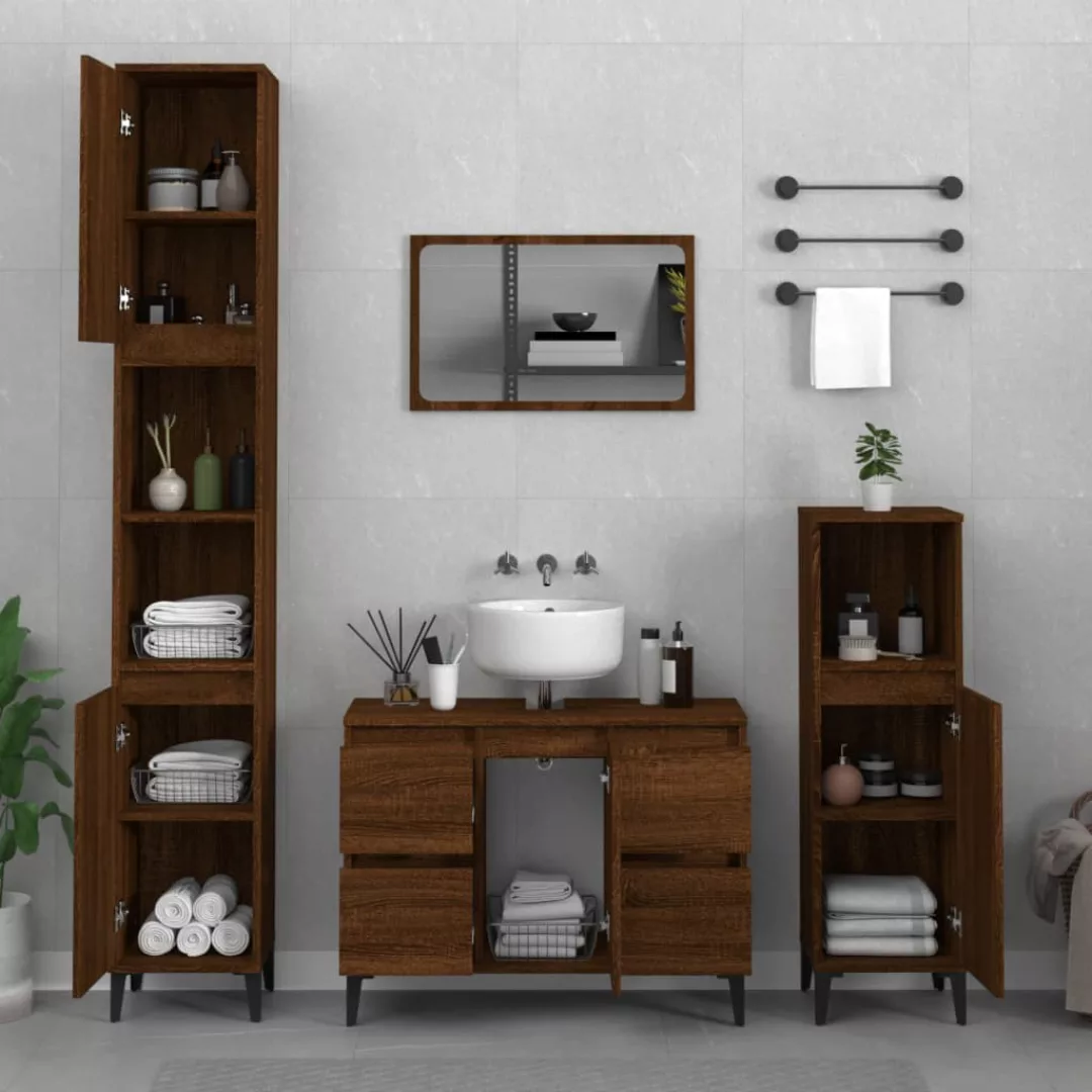 Vidaxl 3-tlg. Badmöbel-set Braun Eichen-optik Holzwerkstoff günstig online kaufen