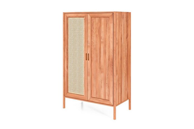 Natur24 Kleiderschrank Kleiderschrank Zola Kernbuche massiv mit Rattan 108x günstig online kaufen