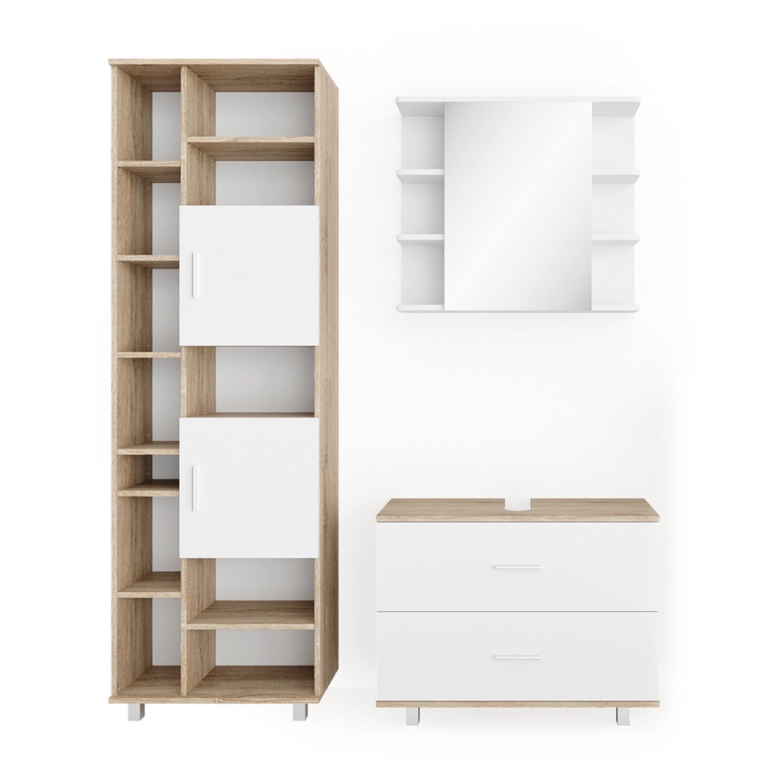 Vicco Badmöbel-Set Ilias Sonoma/Weiß 3 Teile mit Unterschrank 80 cm günstig online kaufen