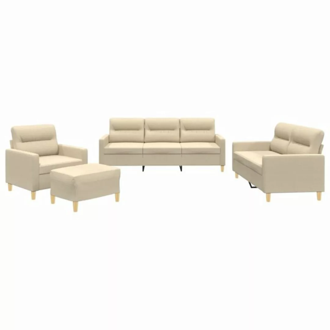 vidaXL Sofa Sofagarnitur Set mit Kissen Stoff, 4-tlg., Creme günstig online kaufen