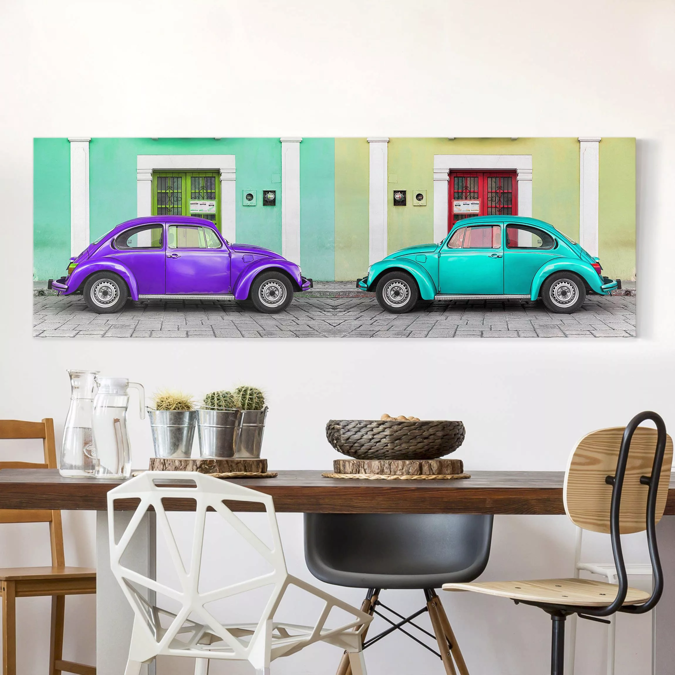 Leinwandbild Fahrzeug - Panorama Beetles Lila-Türkis günstig online kaufen