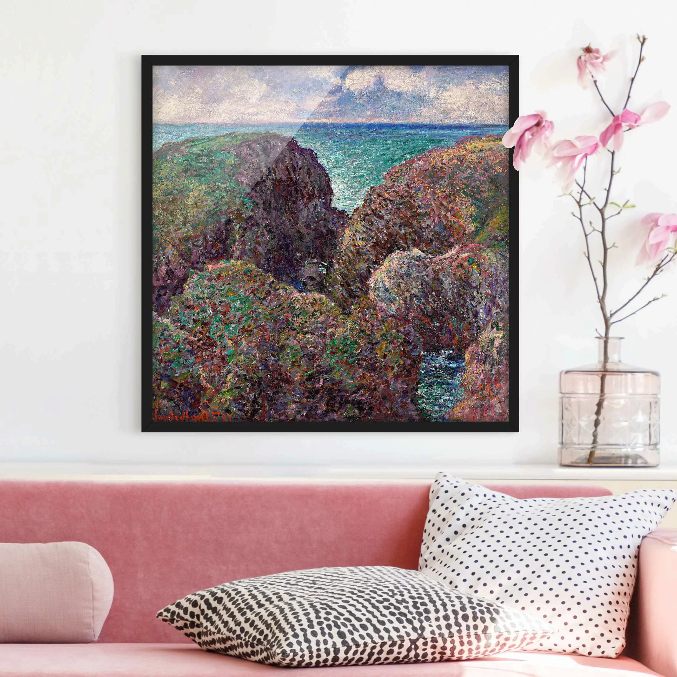 Bild mit Rahmen Kunstdruck - Quadrat Claude Monet - Felsengruppe Port-Goulp günstig online kaufen