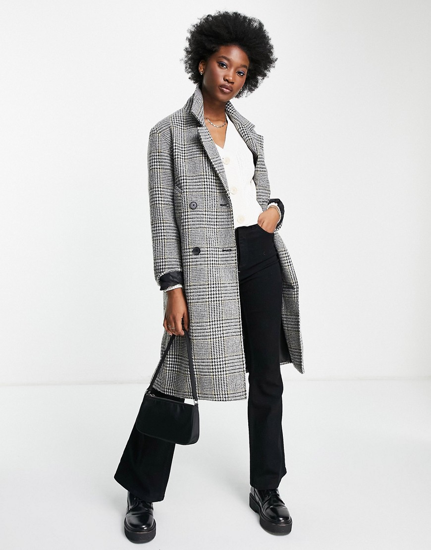 JDY – Zweireihiger, schwarz-weiß karierter Mantel günstig online kaufen