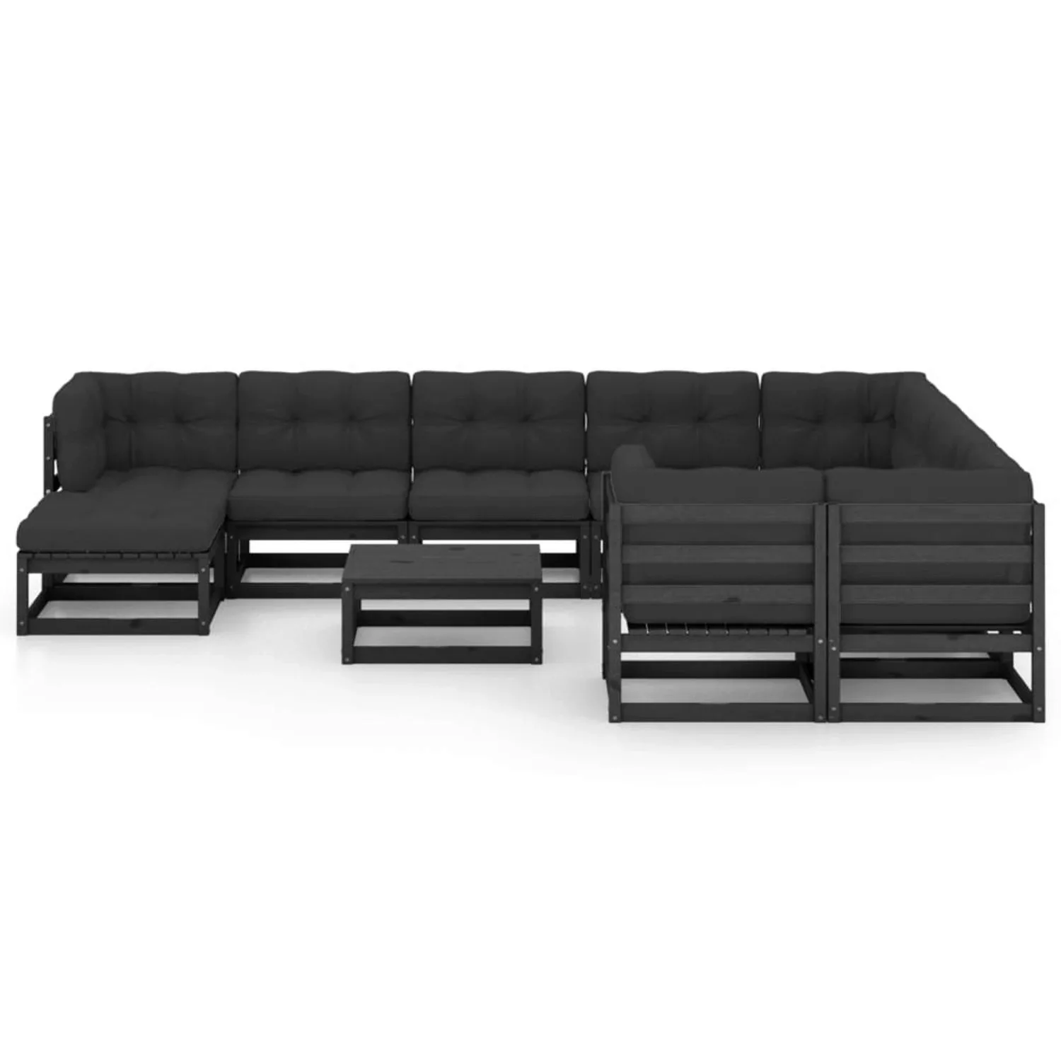 11-tlg. Garten-lounge-set Mit Kissen Schwarz Massivholz Kiefer günstig online kaufen