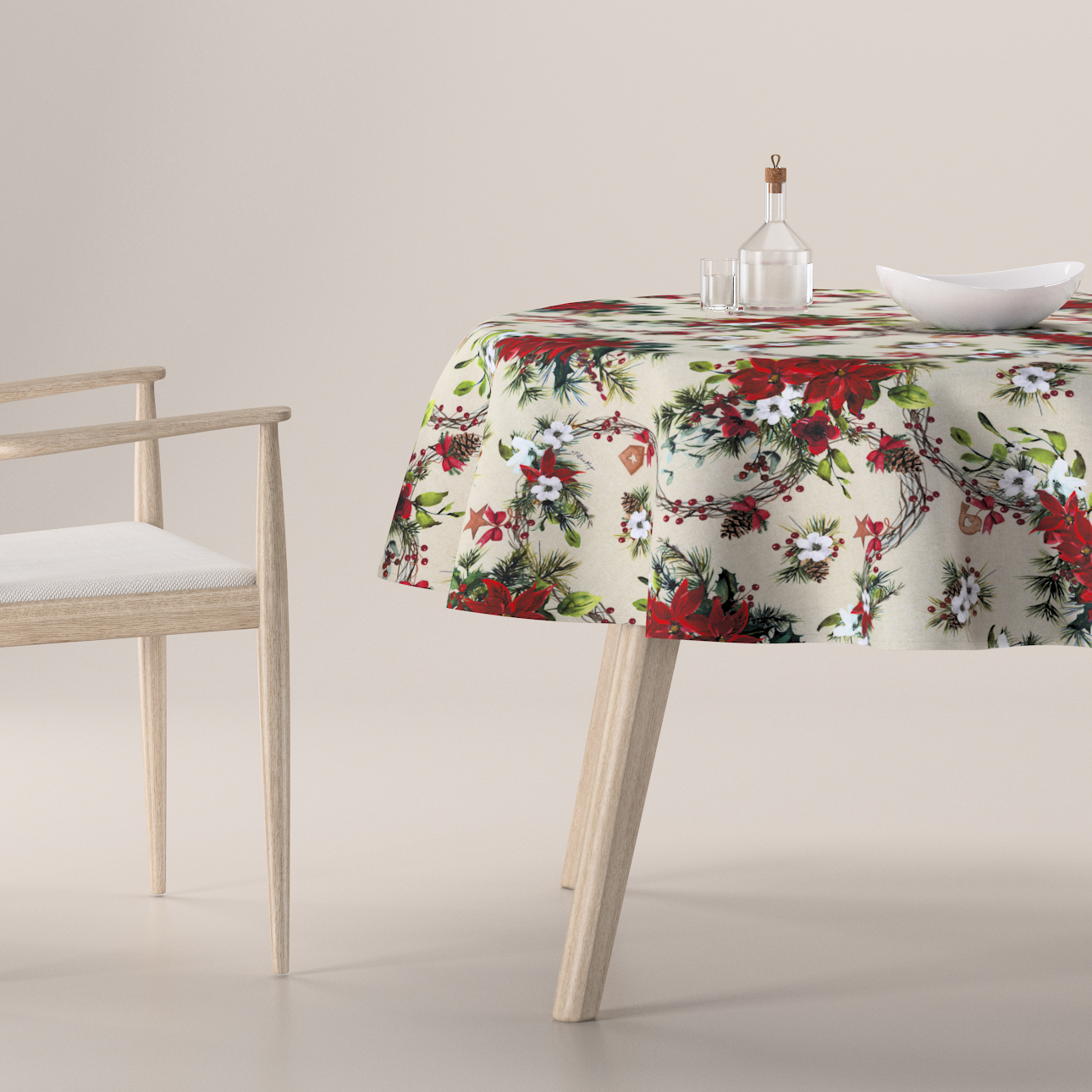 Runde Tischdecke, grau-beige-rot, Christmas (629-41) günstig online kaufen