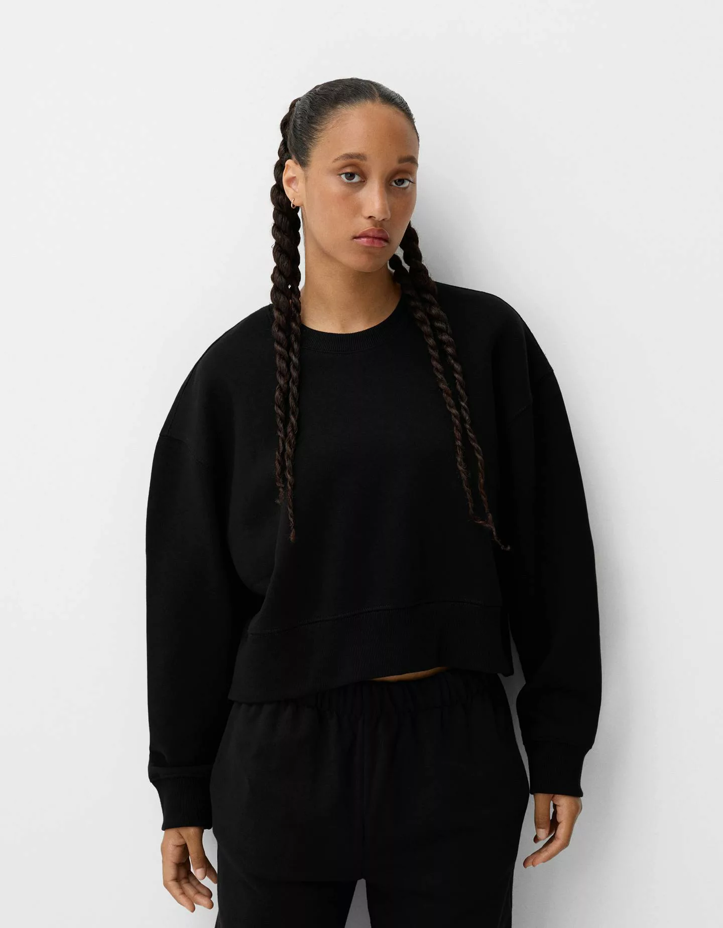 Bershka Basic-Sweatshirt Damen S Schwarz günstig online kaufen