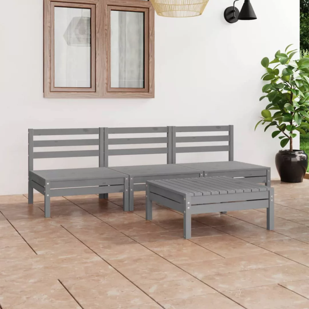 4-tlg. Garten-lounge-set Grau Kiefer Massivholz günstig online kaufen