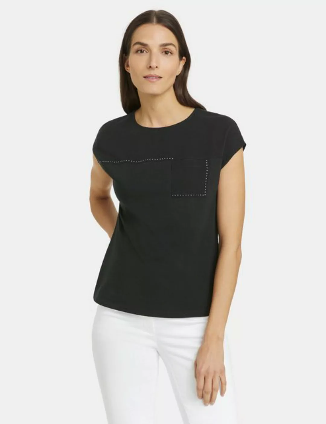 GERRY WEBER Kurzarmshirt T-Shirt mit Material-Patch und Ziersteinchen günstig online kaufen
