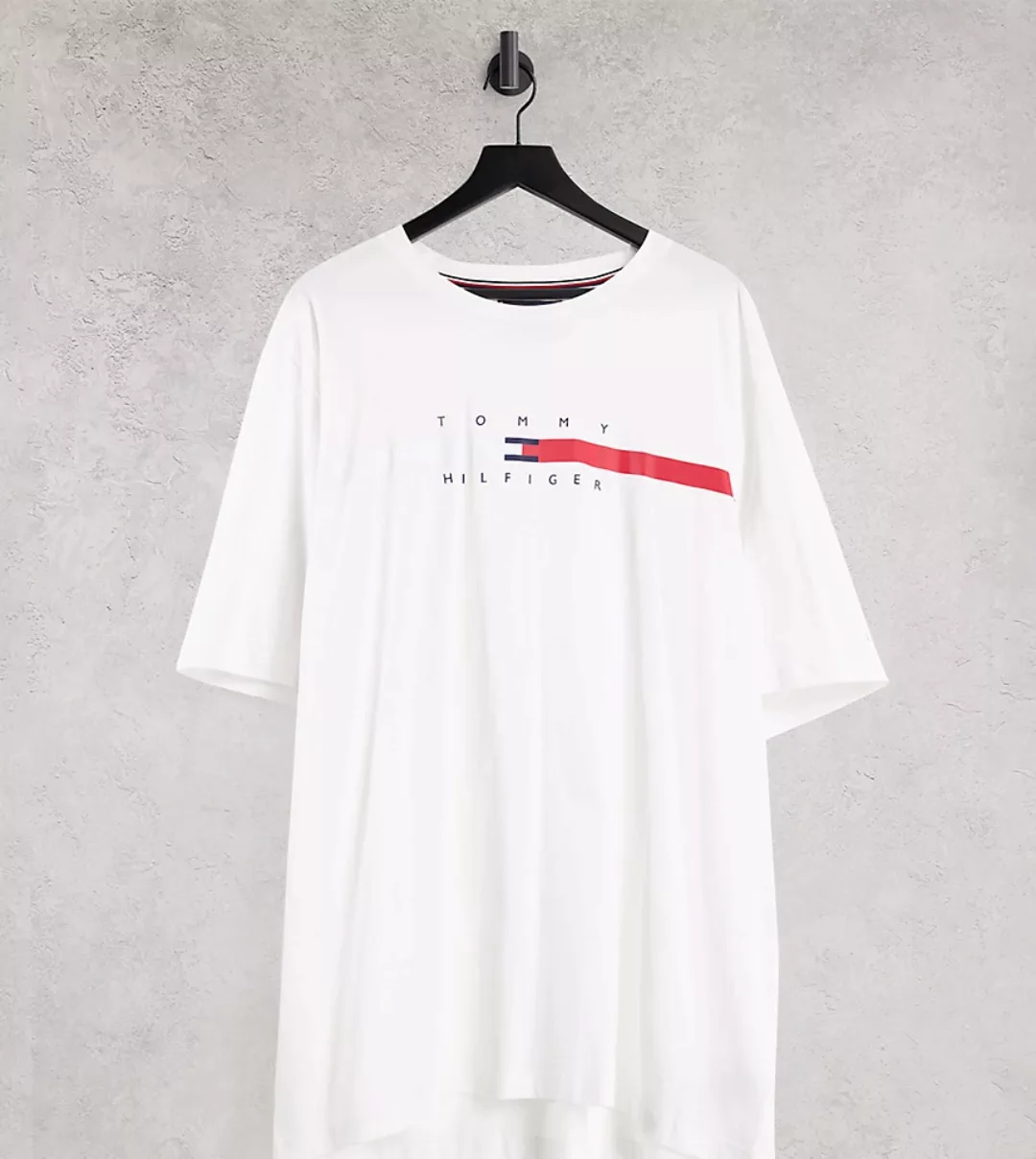 Tommy Hilfiger Big & Tall – Global Stripe – T-Shirt in Weiß mit Streifen un günstig online kaufen