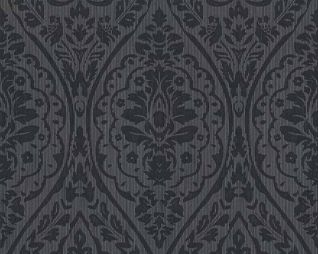 Bricoflor Schwarze Textiltapete Elegant Ornament Tapete Floral Ideal für Sc günstig online kaufen