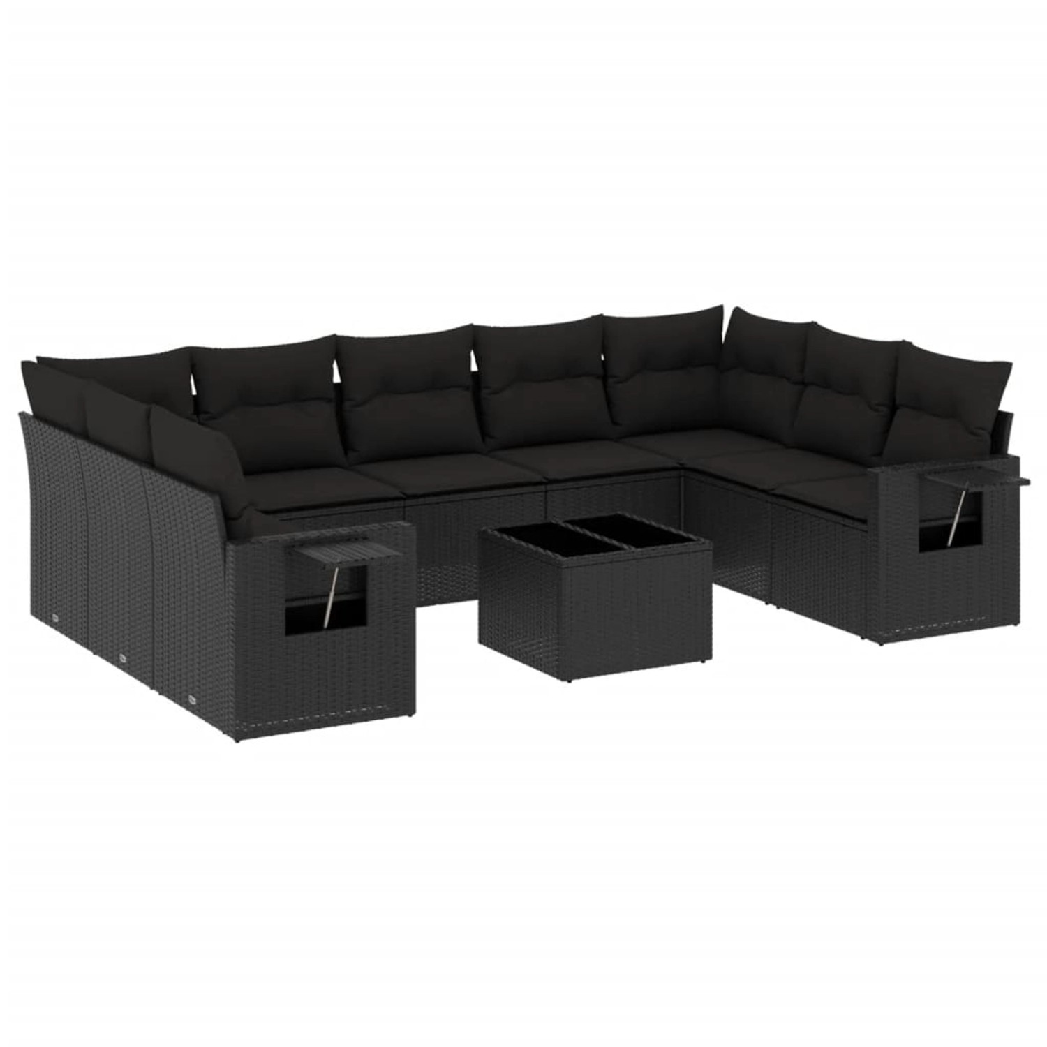 vidaXL 10-Tlg Garten-Sofagarnitur mit Kissen Schwarz Poly Rattan 3252942 günstig online kaufen
