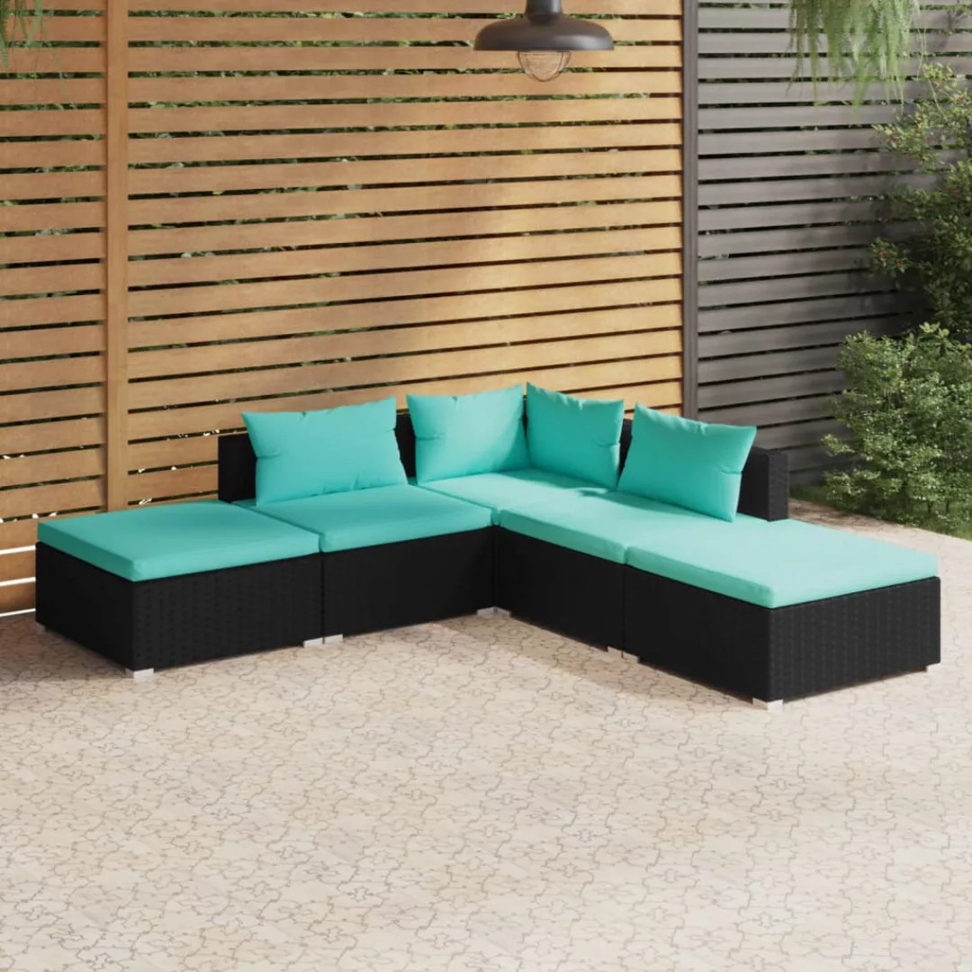 Vidaxl 5-tlg. Garten-lounge-set Mit Kissen Poly Rattan Schwarz günstig online kaufen