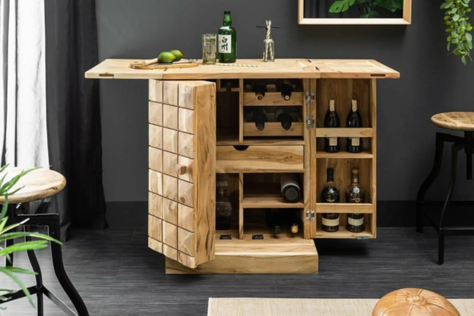 BENEDO MÖBEL Barschrank Bellisimo Akazia Unikat günstig online kaufen