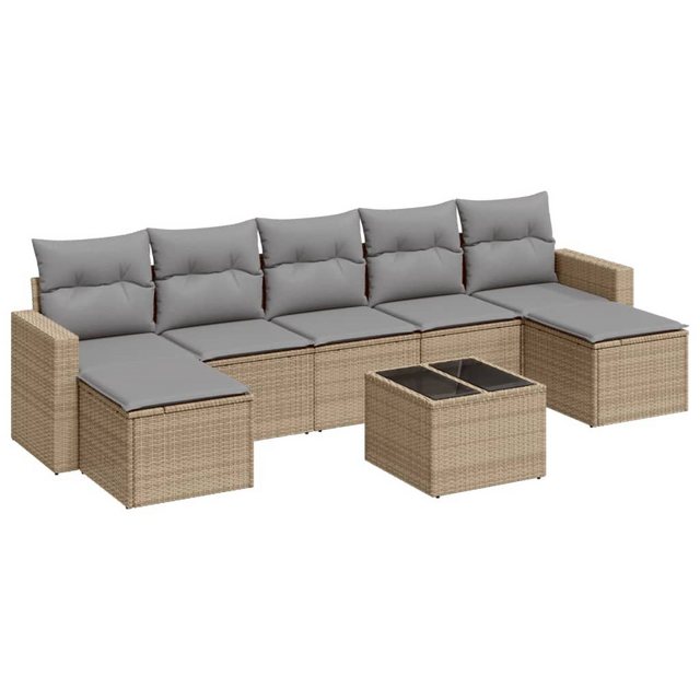 vidaXL Sofaelement 8-tlg. Garten-Sofagarnitur mit Kissen Beige Poly Rattan günstig online kaufen