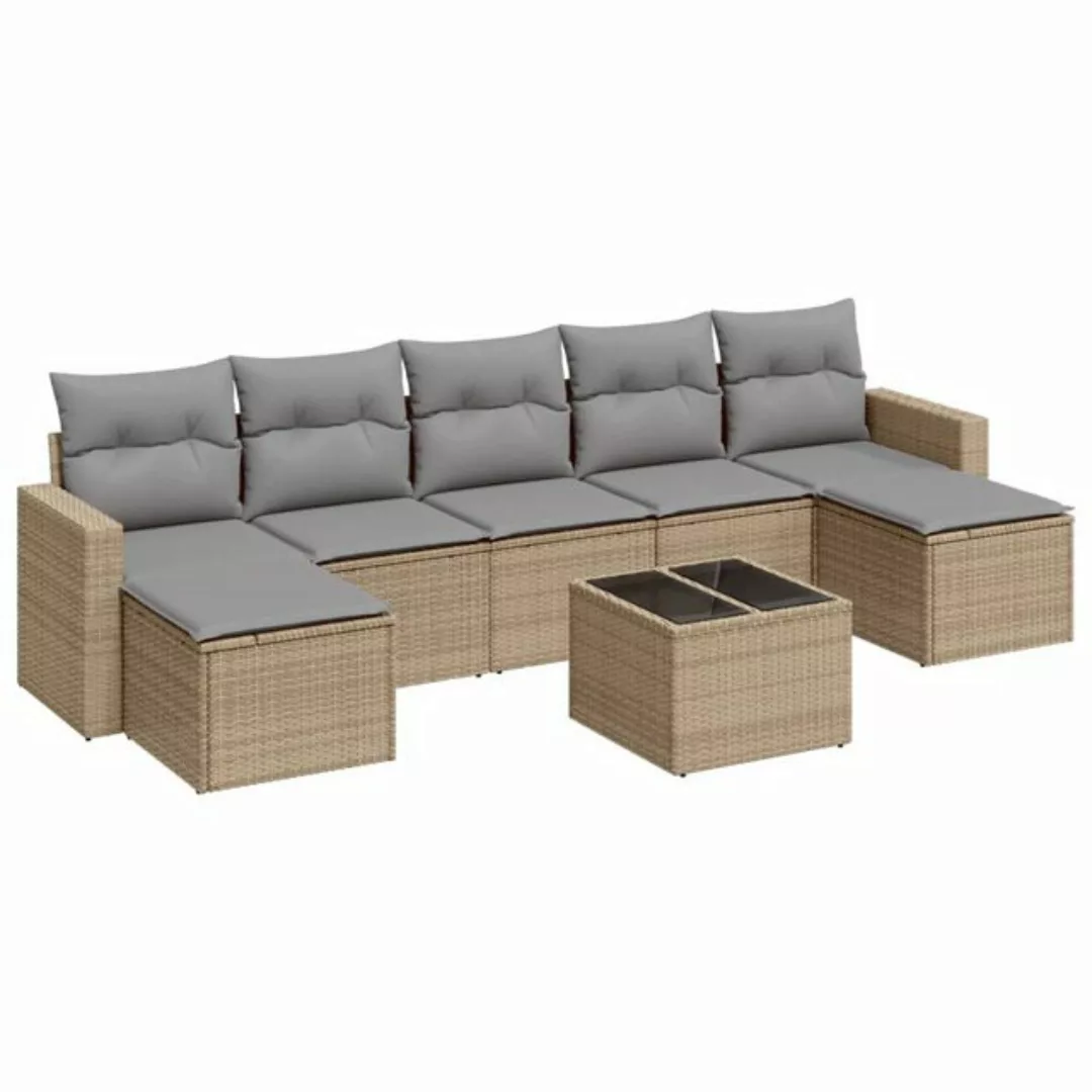 vidaXL Sofaelement 8-tlg. Garten-Sofagarnitur mit Kissen Beige Poly Rattan günstig online kaufen