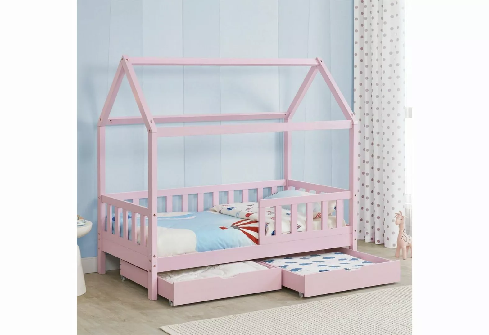 Juskys Kinderbett Marli, 80x160 cm, mit Dach, 2 Bettkästen, Rausfallschutz, günstig online kaufen