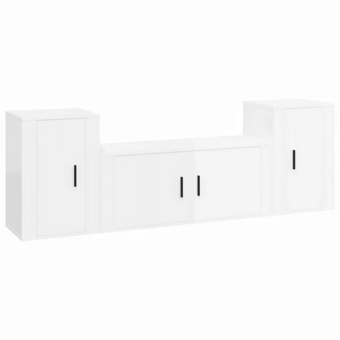 furnicato TV-Schrank 3-tlg. TV-Schrank-Set Hochglanz-Weiß Holzwerkstoff (1- günstig online kaufen