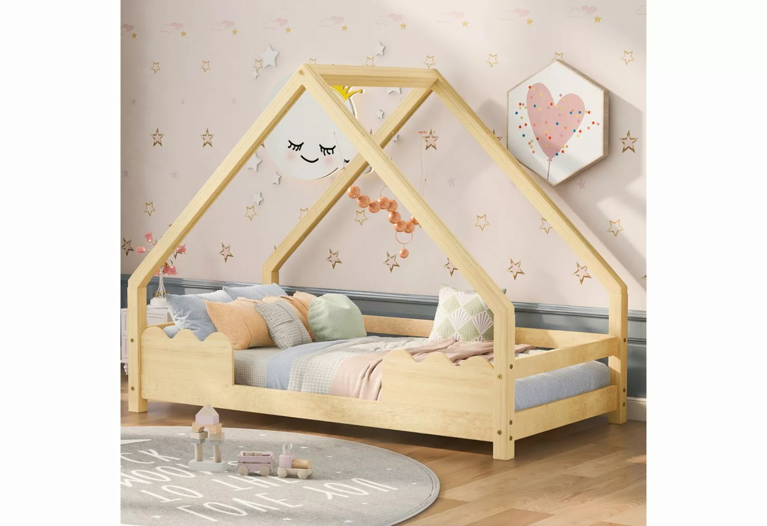 Flieks Kinderbett, Hausbett Kiefernholz Jugendbett 80x160cm günstig online kaufen