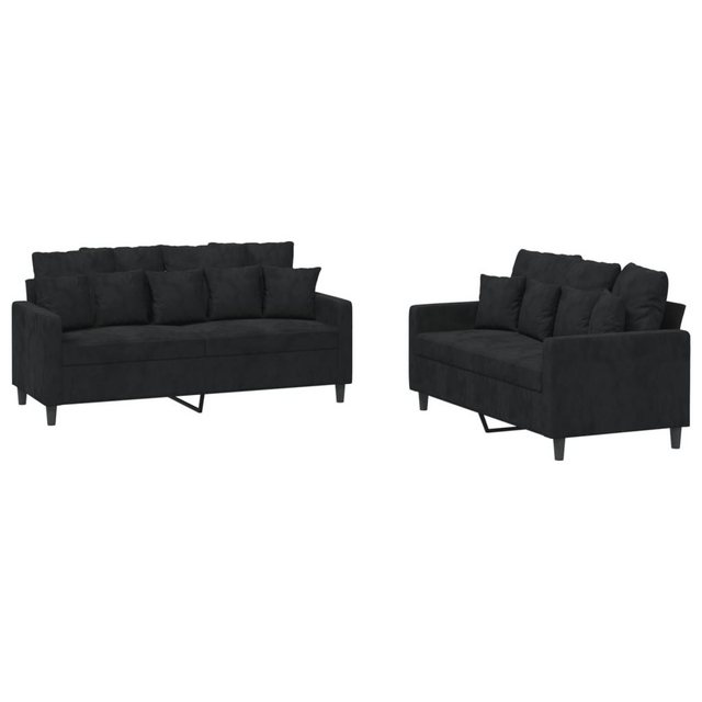 vidaXL Sofa Sofagarnitur Set mit Kissen Samt, 2-tlg., Schwarz günstig online kaufen