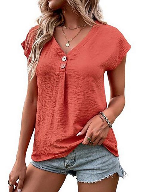 BlauWave Kurzarmbluse Damen Top Knopfleiste, Sommer-T-Shirt lockere Bluse ( günstig online kaufen