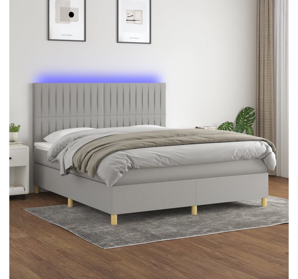 vidaXL Boxspringbett Boxspringbett mit Matratze LED Hellgrau 160x200 cm Sto günstig online kaufen