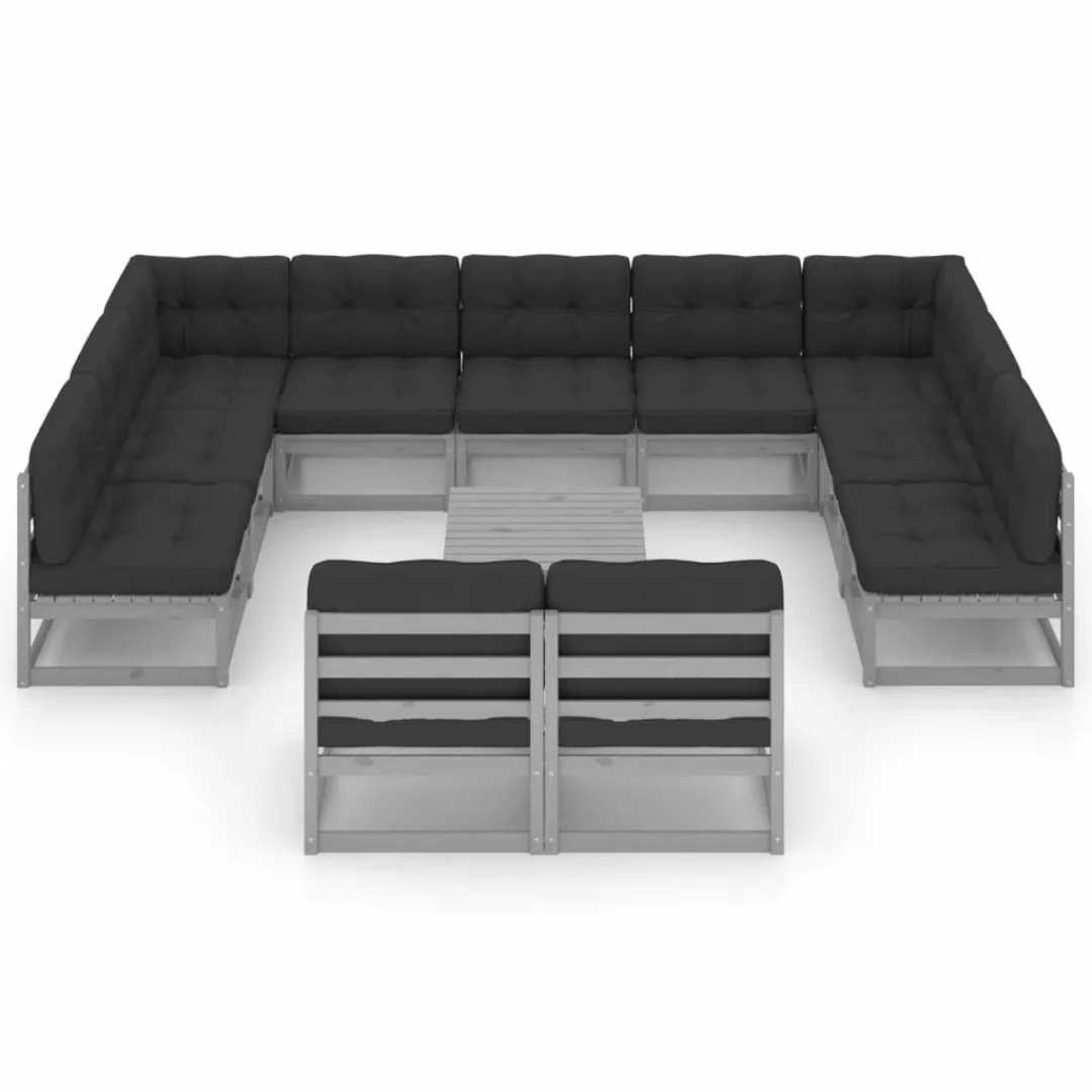 12-tlg. Garten-lounge-set Mit Kissen Grau Kiefer Massivholz günstig online kaufen