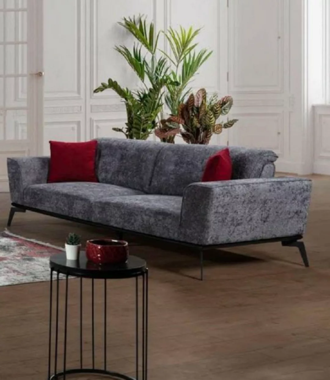 JVmoebel 3-Sitzer Wohnzimmer Sofa 3 Sitzer Couch Polster Stoff Grau Wohnlan günstig online kaufen