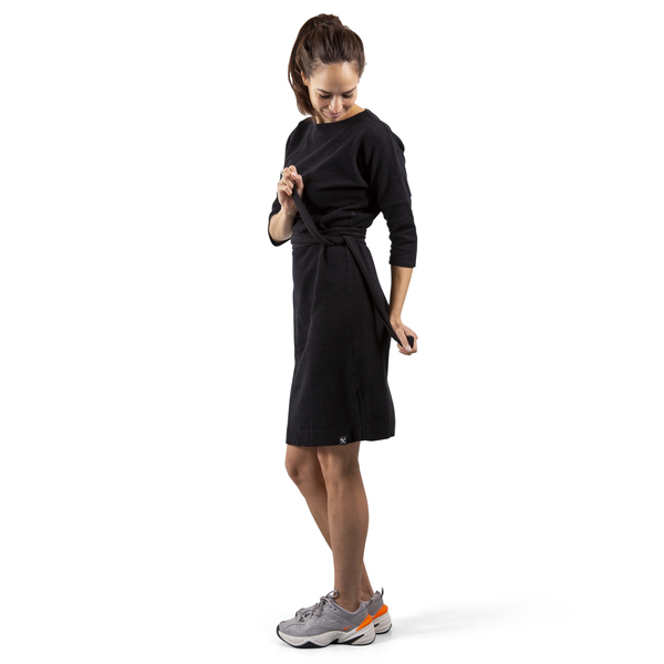 Hochwertiges Damenkleid Aus Weggeworfenem Piqué-stoff - Schwarze Melange günstig online kaufen