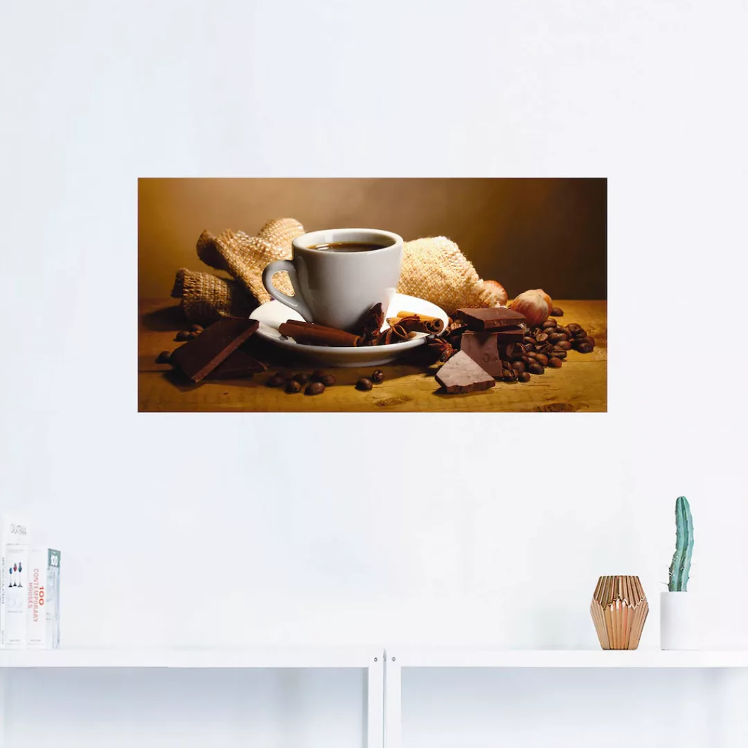 Artland Wandbild "Kaffeetasse Zimtstange Nüsse Schokolade", Getränke, (1 St günstig online kaufen