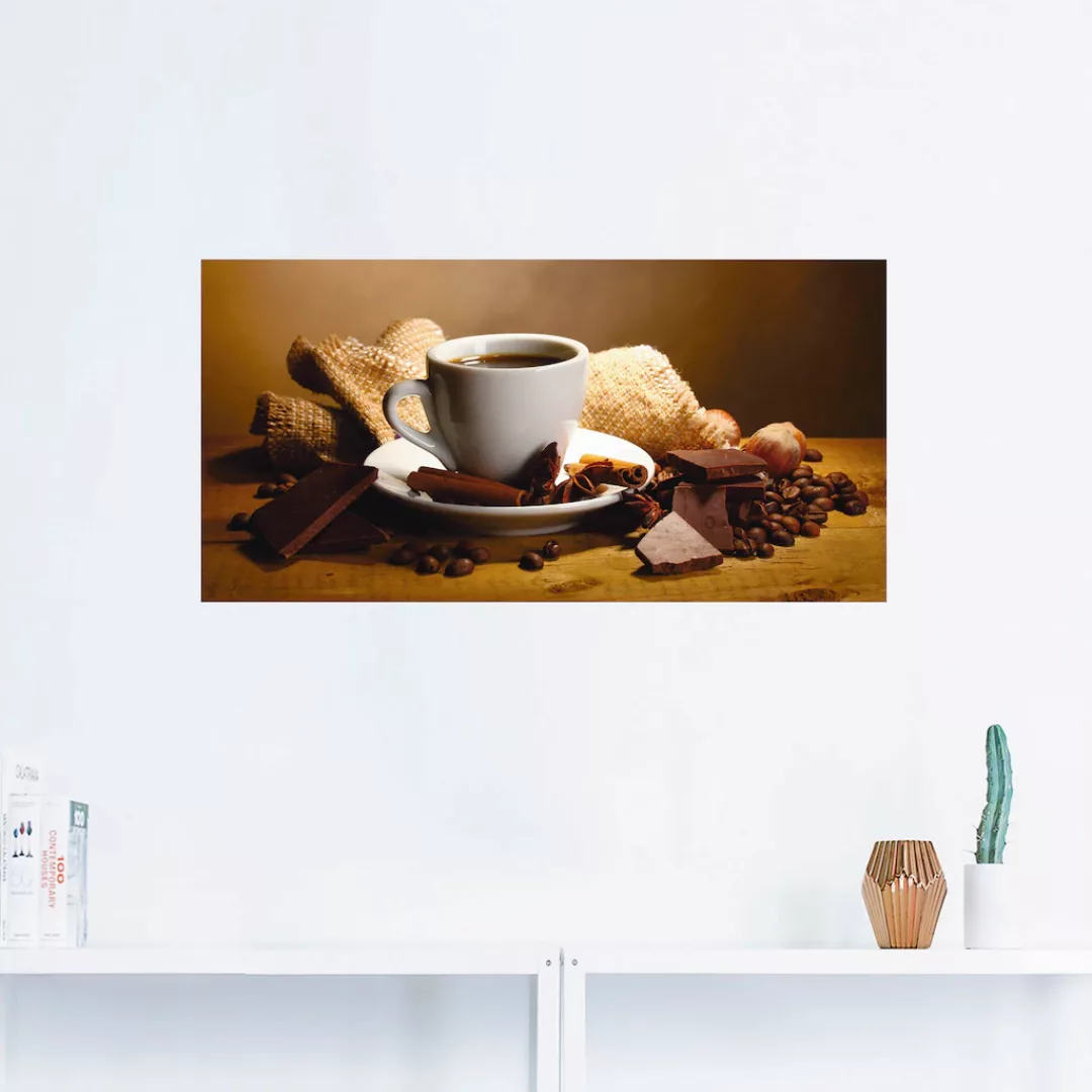 Artland Wandbild »Kaffeetasse Zimtstange Nüsse Schokolade«, Getränke, (1 St günstig online kaufen