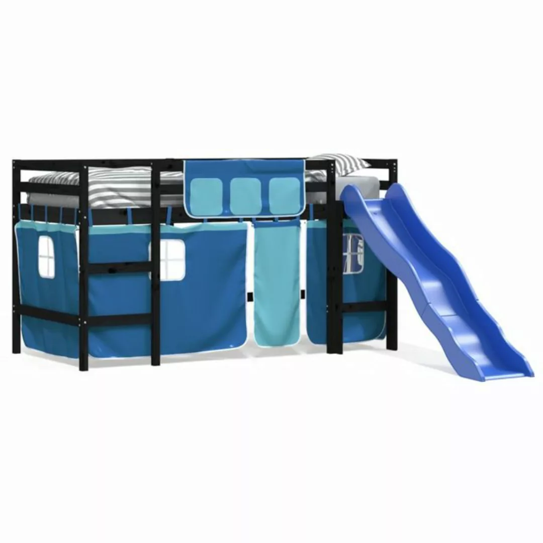 vidaXL Kinderbett Kinderhochbett mit Vorhängen Blau 90x190 cm Massivholz Ki günstig online kaufen