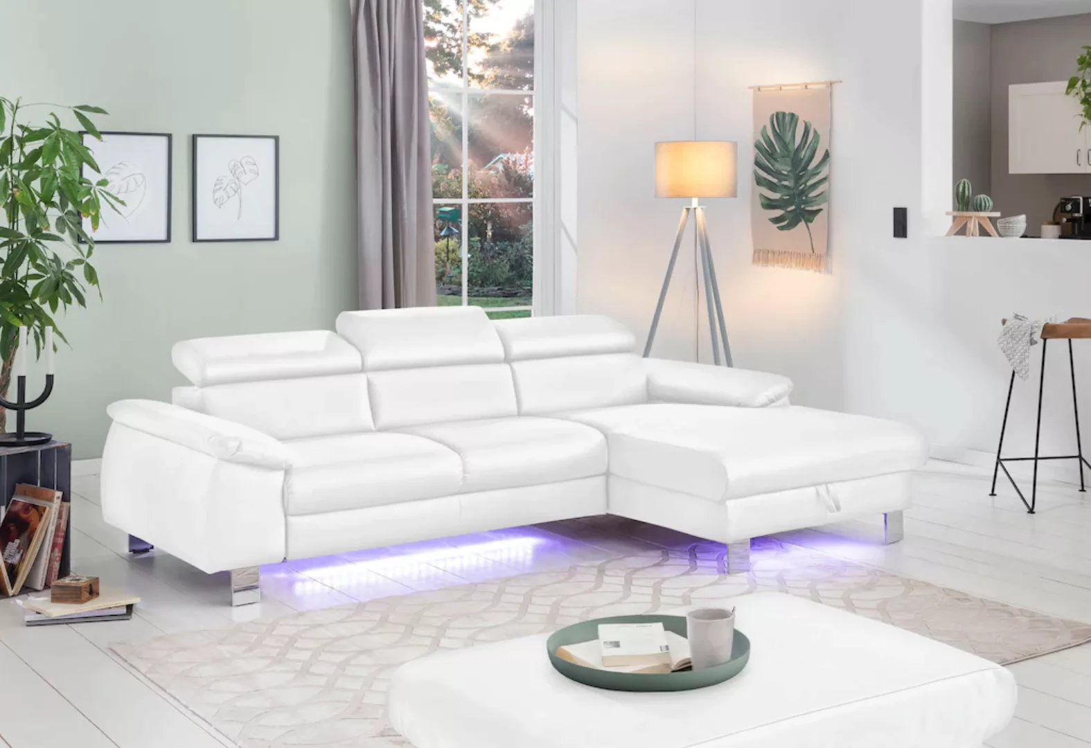 COTTA Ecksofa Komaris, Ecksofa, wahlweise mit RGB-LED-Beleuchtung und Bettf günstig online kaufen