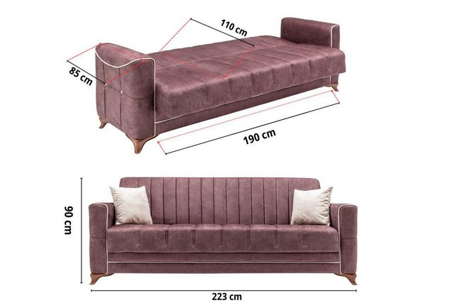 gowoll 3-Sitzer Breite 223 cm Sofa mit Schlaffunktion und Stauraum Gästebet günstig online kaufen