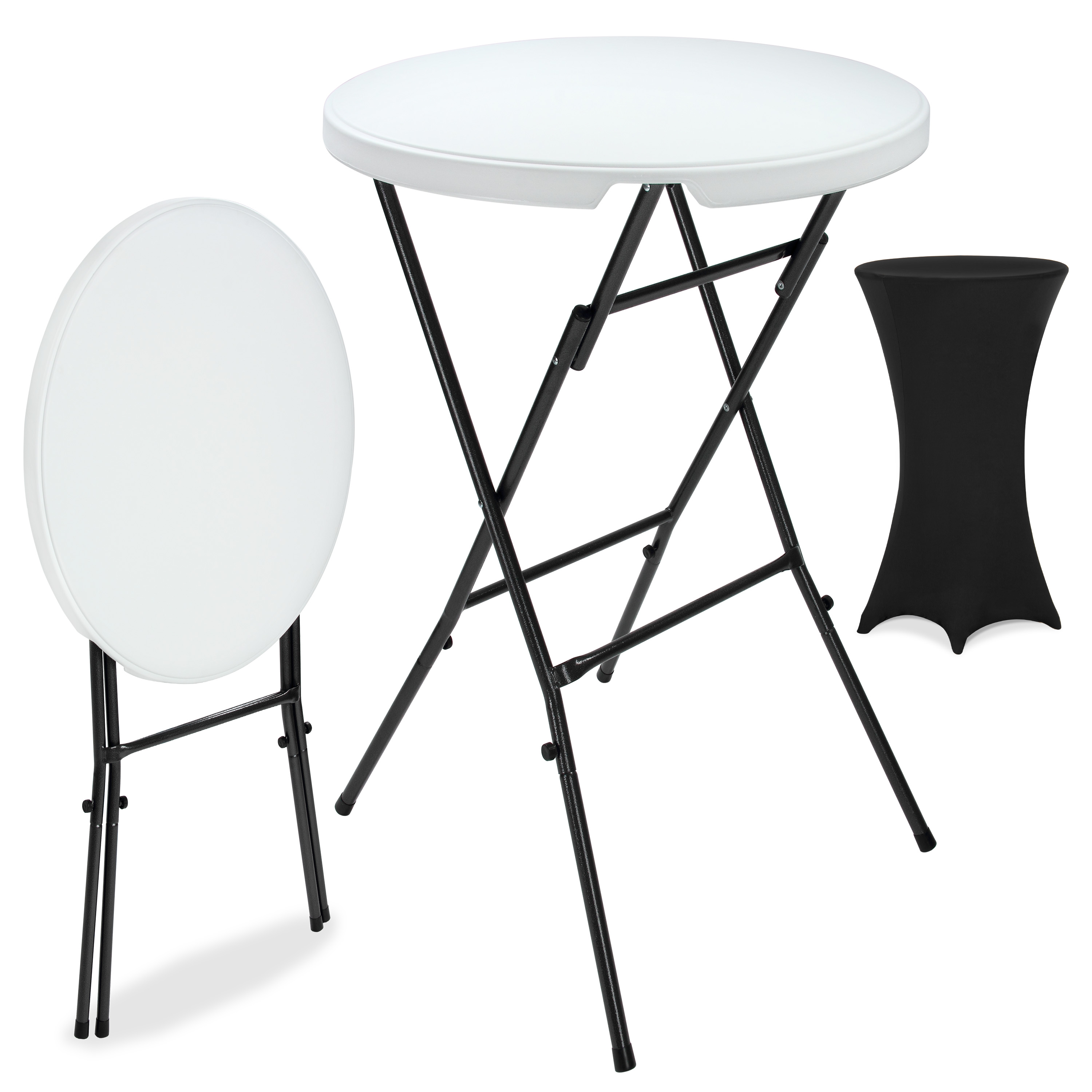 Stehtisch Weiß Ø72cm + Stehtischhusse Schwarz Ø70cm günstig online kaufen