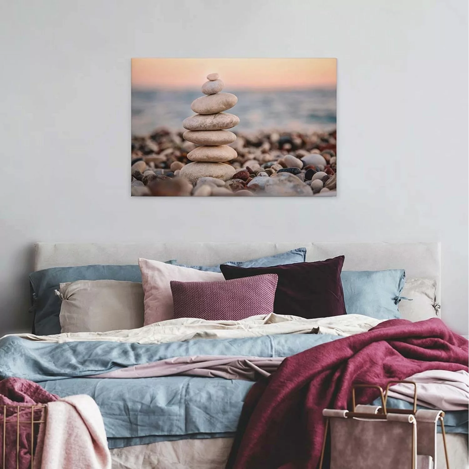 Bricoflor Sonnenuntergang Auf Leinwand Wellness Wandbild Für Badezimmer Und günstig online kaufen