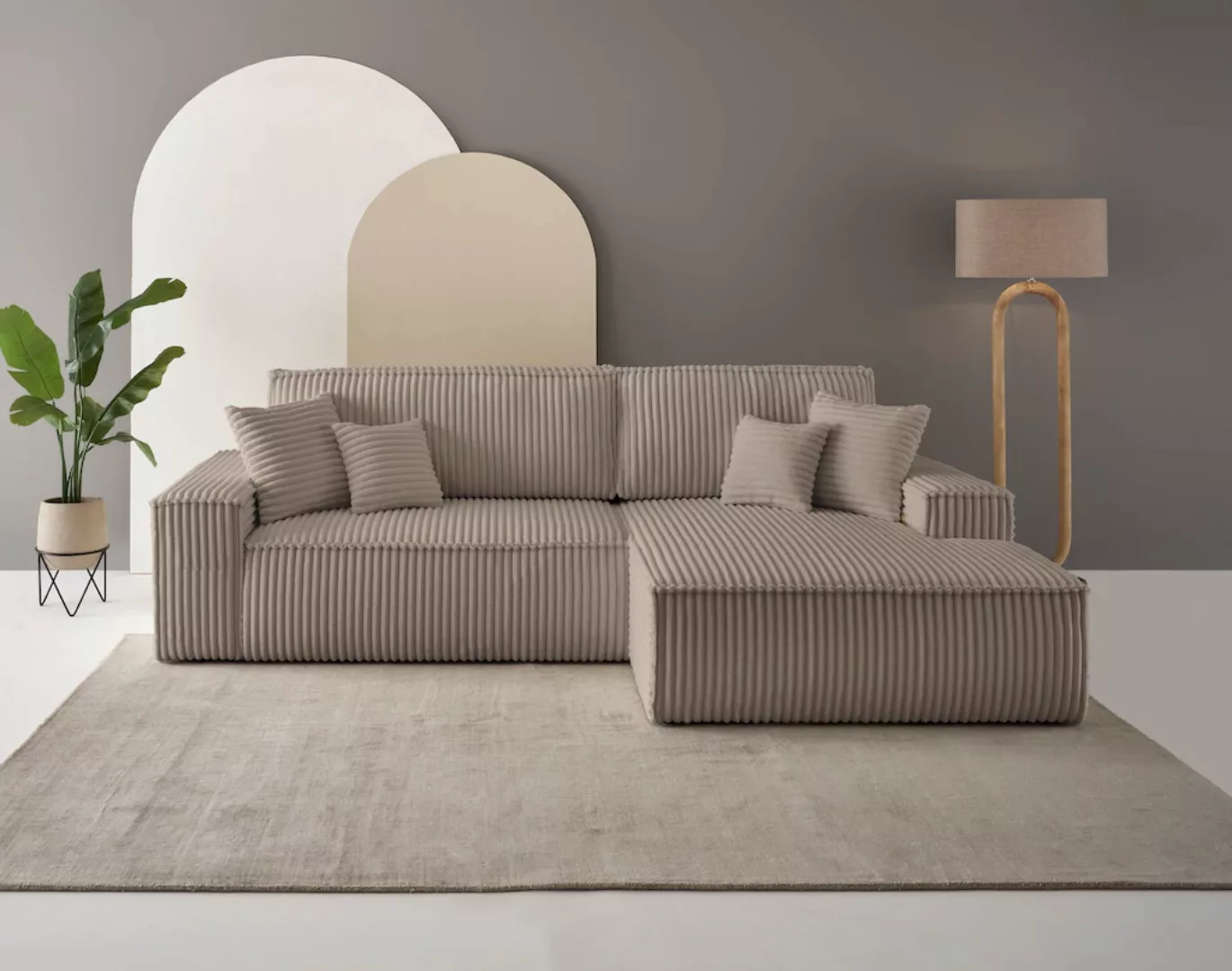 andas Ecksofa "Finnley Schlafsofa 267 cm in Bouclé, Struktur fein u. Cord, günstig online kaufen