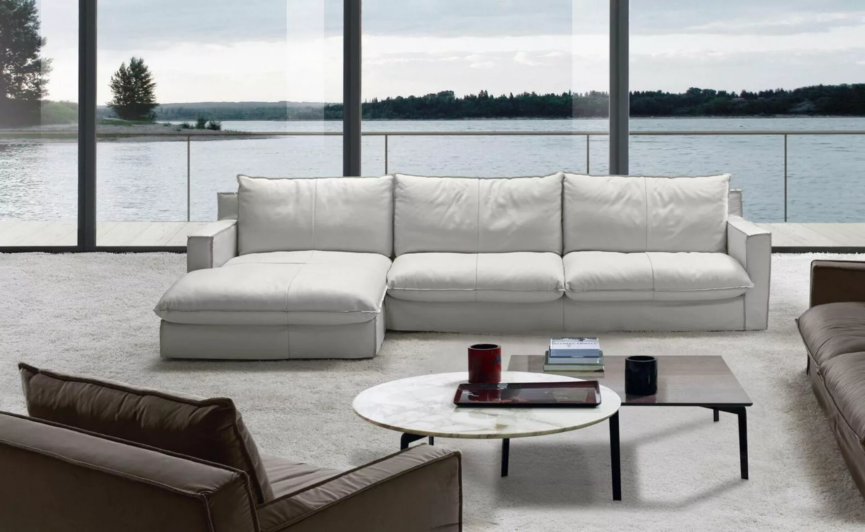 Xlmoebel Ecksofa Luxuriöses Design Polster-Ecksofa aus weißem Leder in L-Fo günstig online kaufen