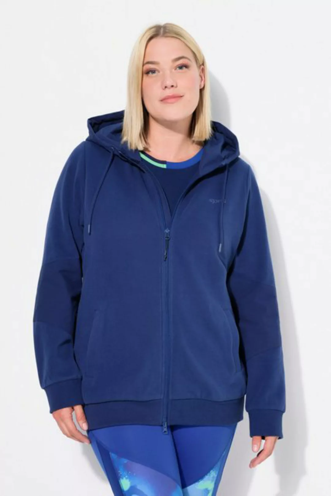 Ulla Popken Sweatjacke Hoodiejacke Webeinsätze Kapuze 2-Wege-Zipper günstig online kaufen