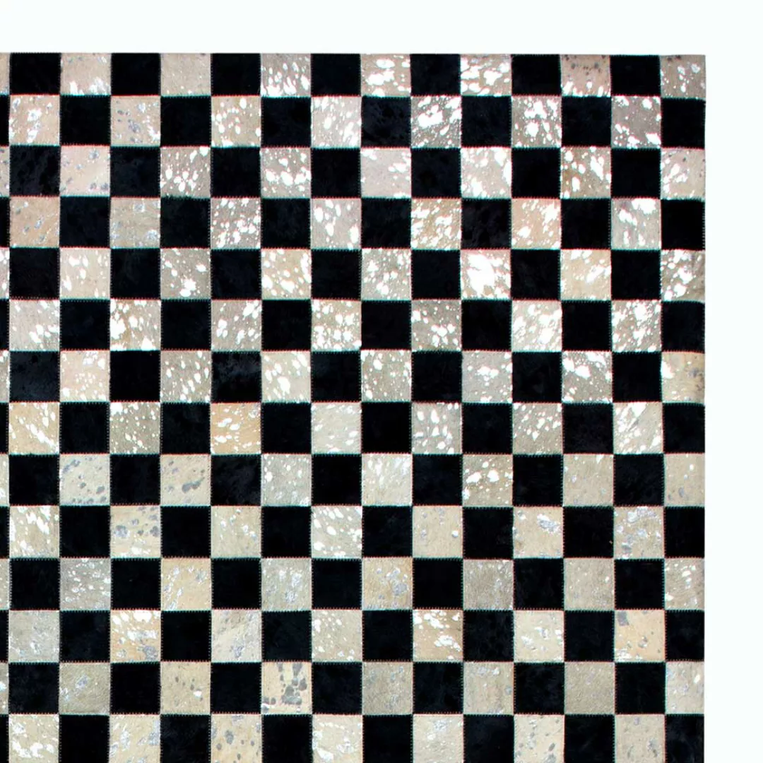 Patchwork Teppich in Schwarz und Weiß Echtfell günstig online kaufen
