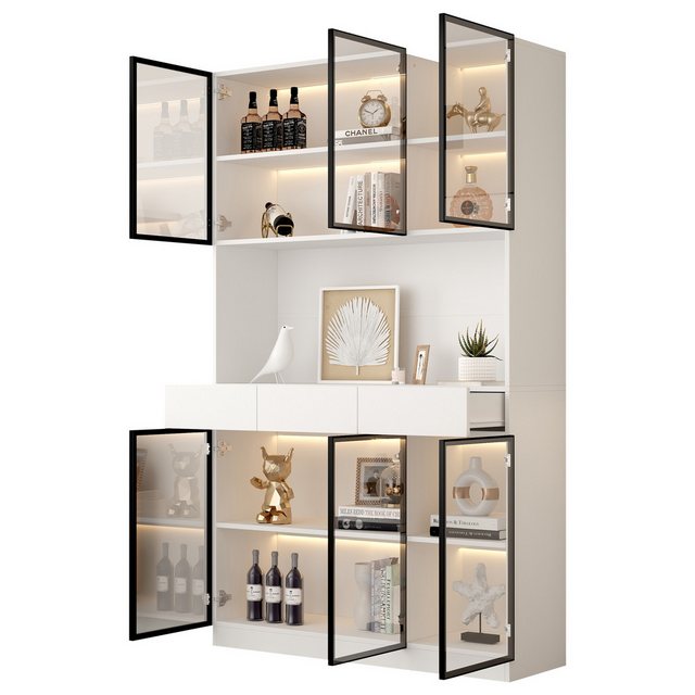 Odikalo Vitrine Schrank Glasschrank Tür 200cm hoch Multi Storage Bücherrega günstig online kaufen