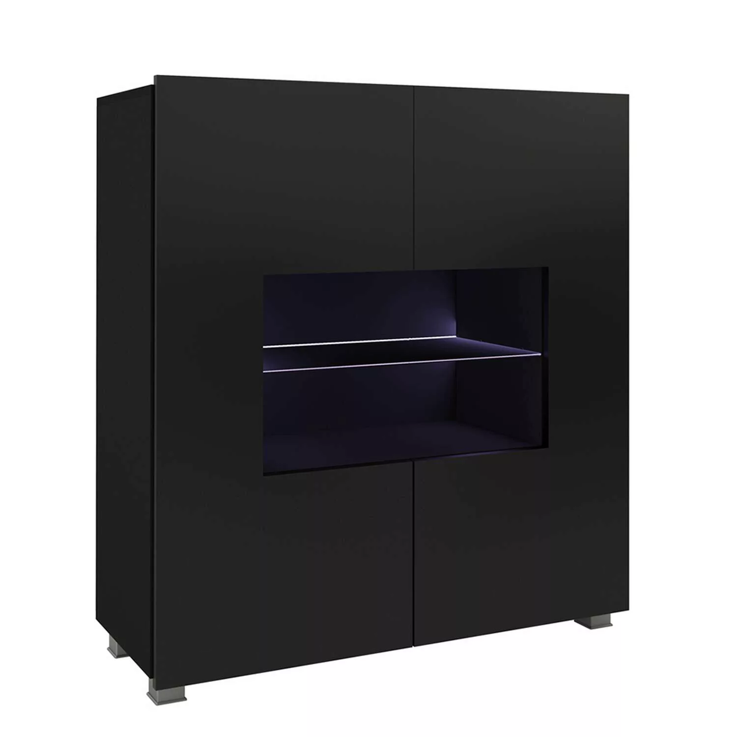 Highboard mit Glasböden und Glasrahmentür in schwarz Hochglanz CAIRNS-132, günstig online kaufen
