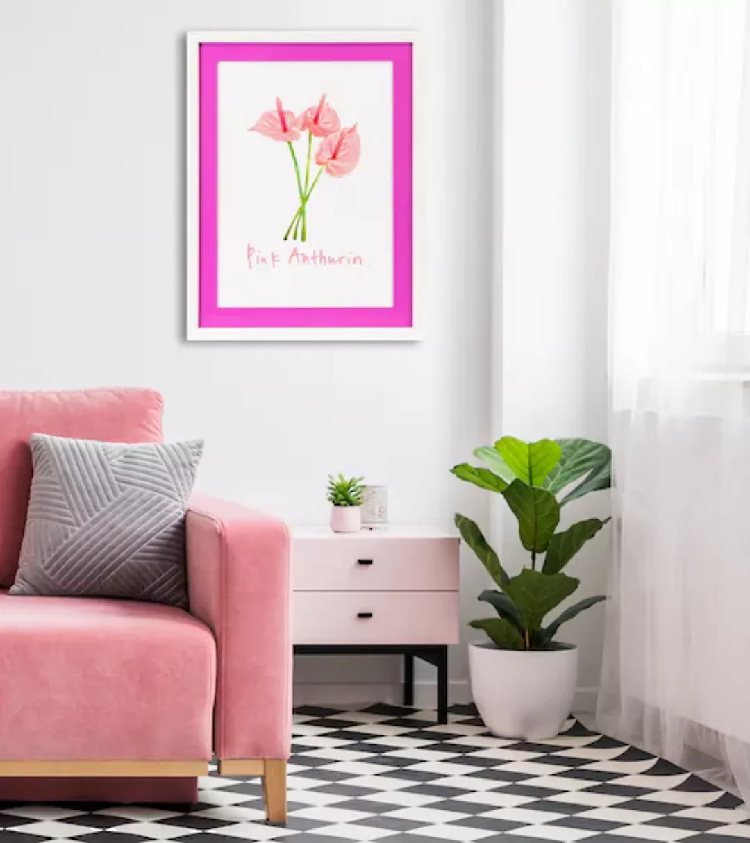 queence Bild mit Rahmen "Blume, pink", Blumen-Blumenbilder, (1 St.), Poster günstig online kaufen