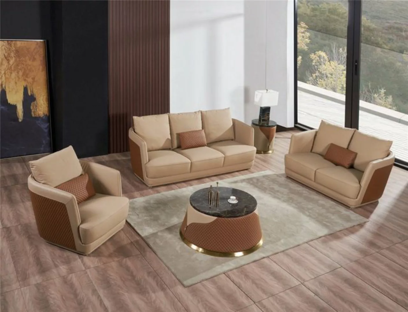 JVmoebel Sofa Moderne Sofagarnitur 3+2 Sitzer Ledersofa Wohnlandschaft Neu, günstig online kaufen