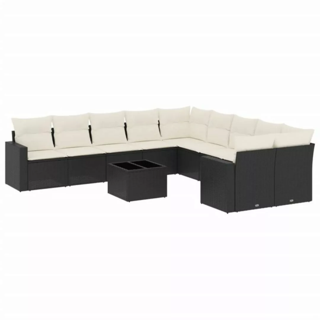 vidaXL Sofaelement 11-tlg. Garten-Sofagarnitur mit Kissen Schwarz Poly Ratt günstig online kaufen