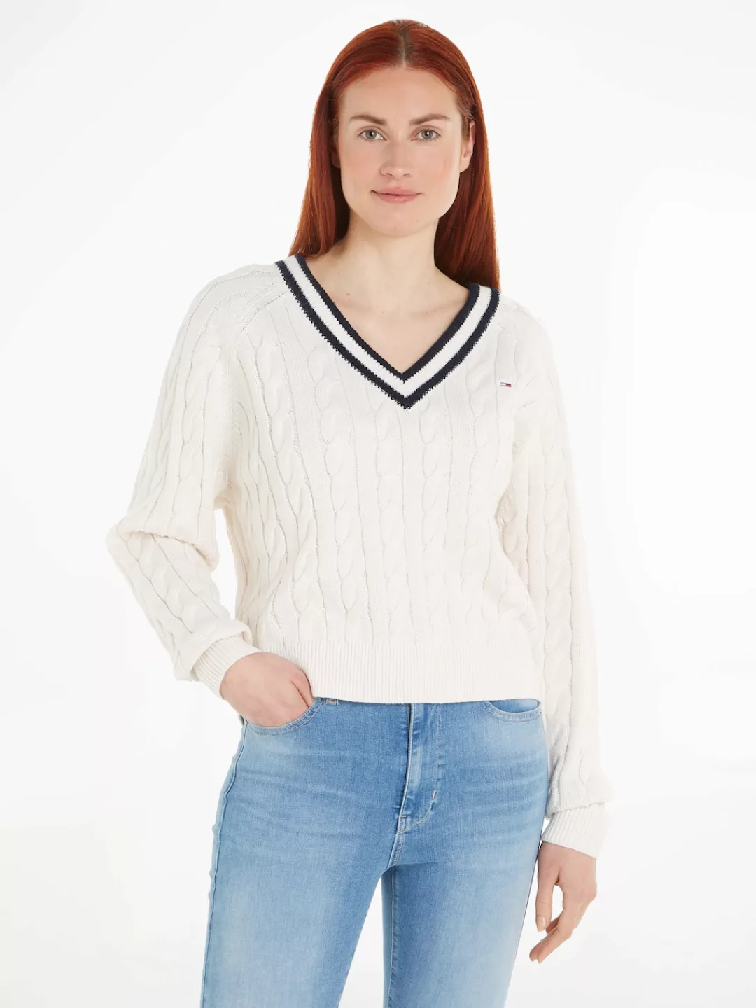 Tommy Jeans V-Ausschnitt-Pullover "TJW V-NECK CABLE SWEATER" günstig online kaufen