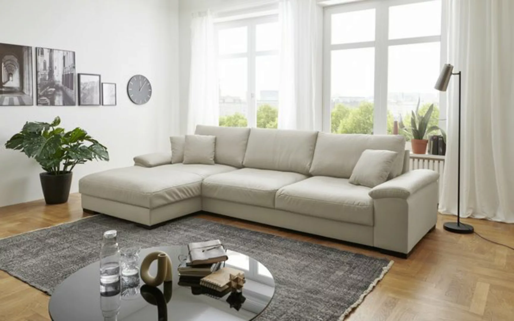 freiraum Wohnlandschaft Adriena, 6 Kissen, Daune, Bezug in creme - 321x90x1 günstig online kaufen