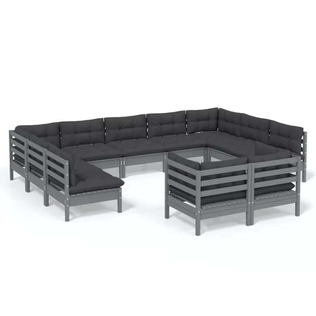 11-tlg. Garten-lounge-set Mit Kissen Grau Kiefer Massivholz günstig online kaufen