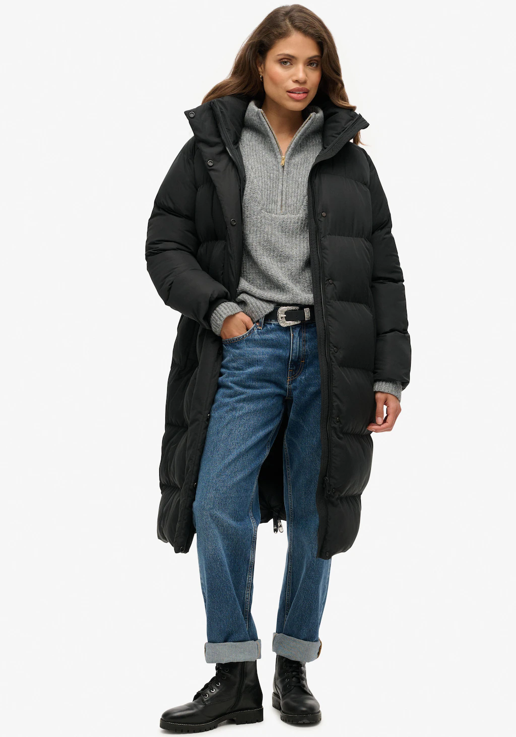 Superdry Steppjacke "Longline Hooded Puffer Jacket" günstig online kaufen