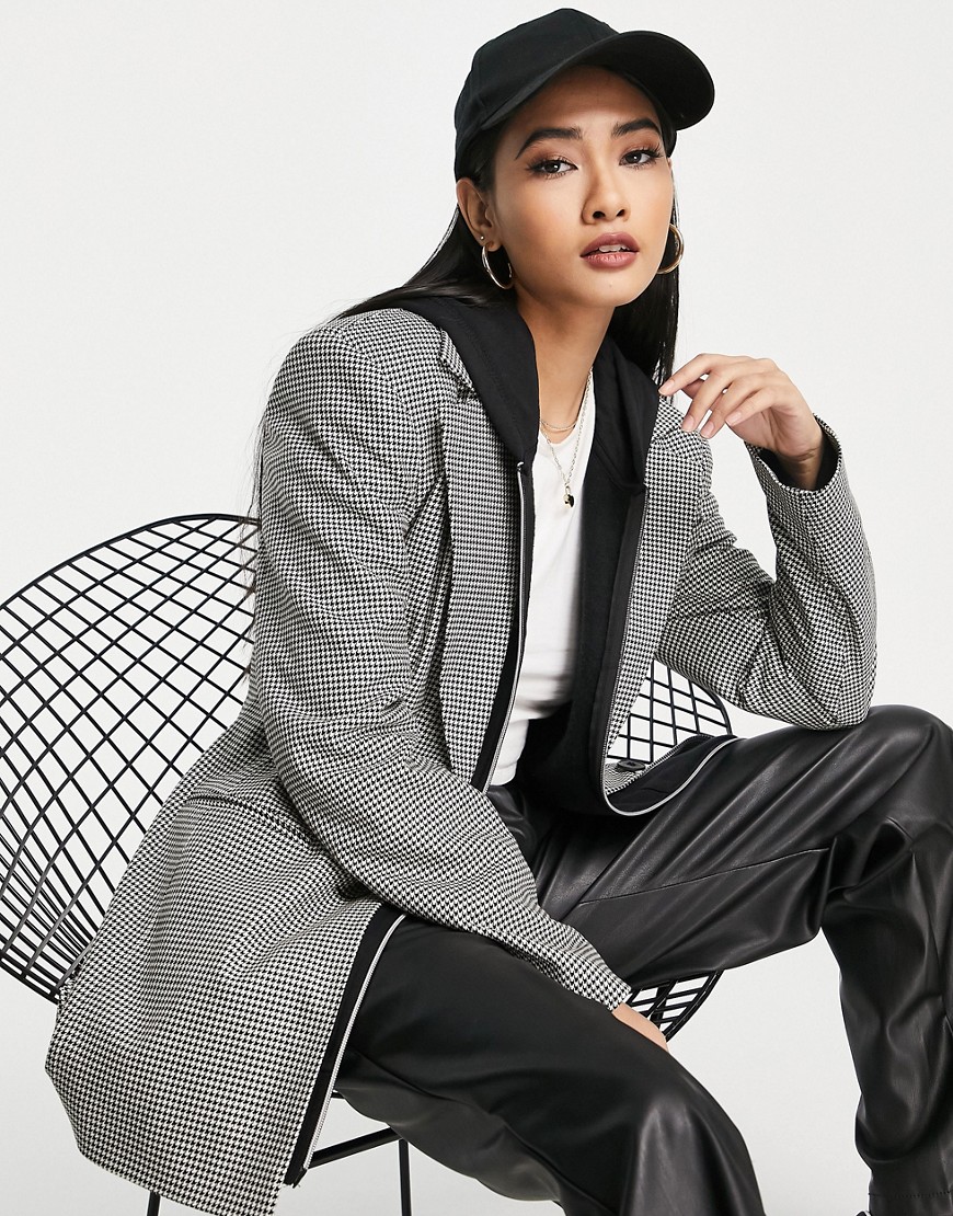 River Island – Taillierter Dad-Blazer in Schwarz mit Hahnentrittmuster, Kom günstig online kaufen